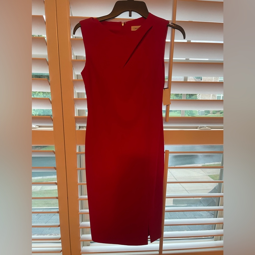 Red Calvin Klein work appropriate dress